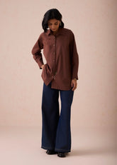 A Model Wearing Brown Poplin The Rise Organic Cotton Shirt, curated by Only Ethikal